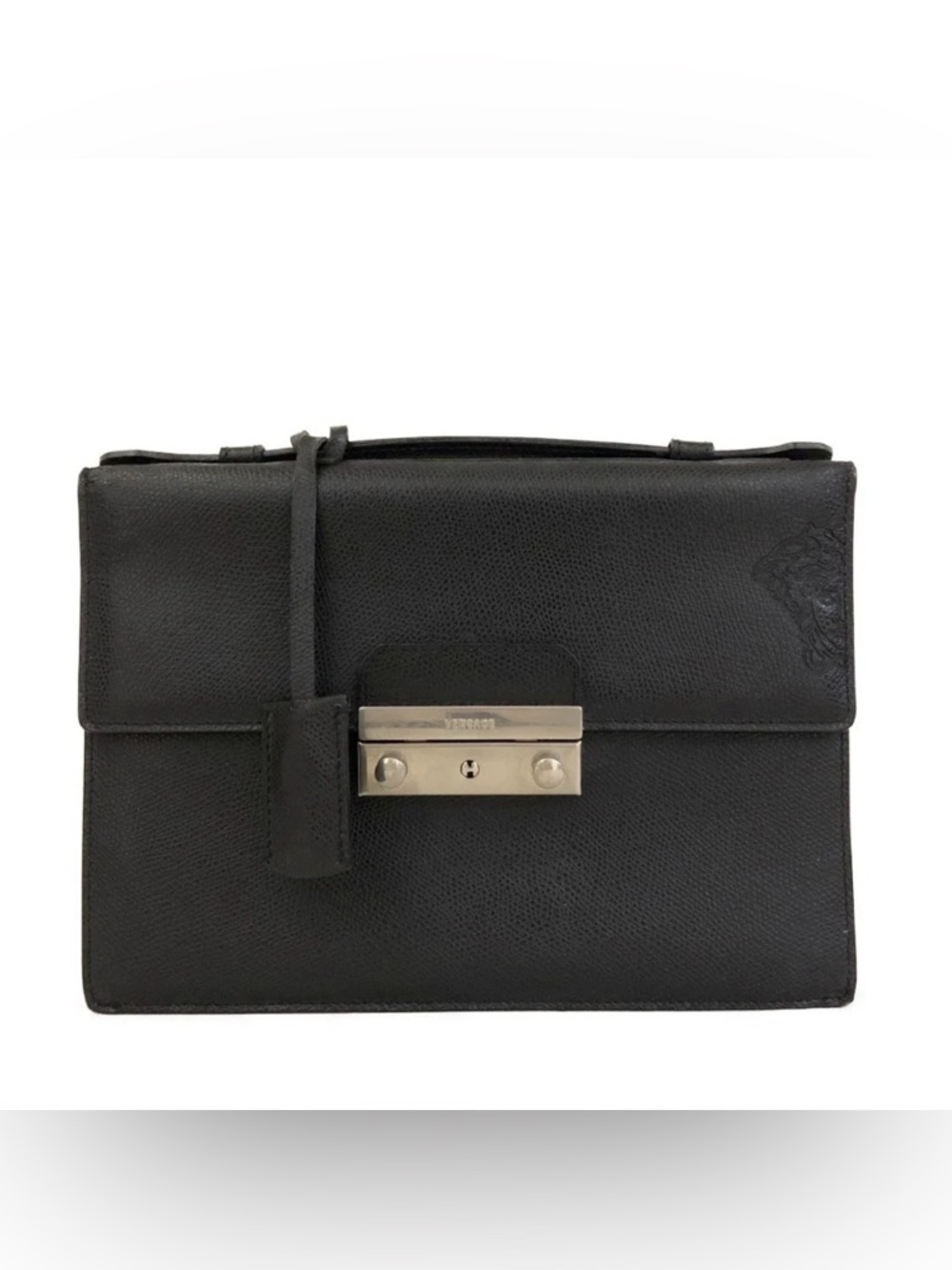 AUTH VERSACE Trunk Clutch Handbag in Black Calfskin AUTHENTIC Made in Italy RARE